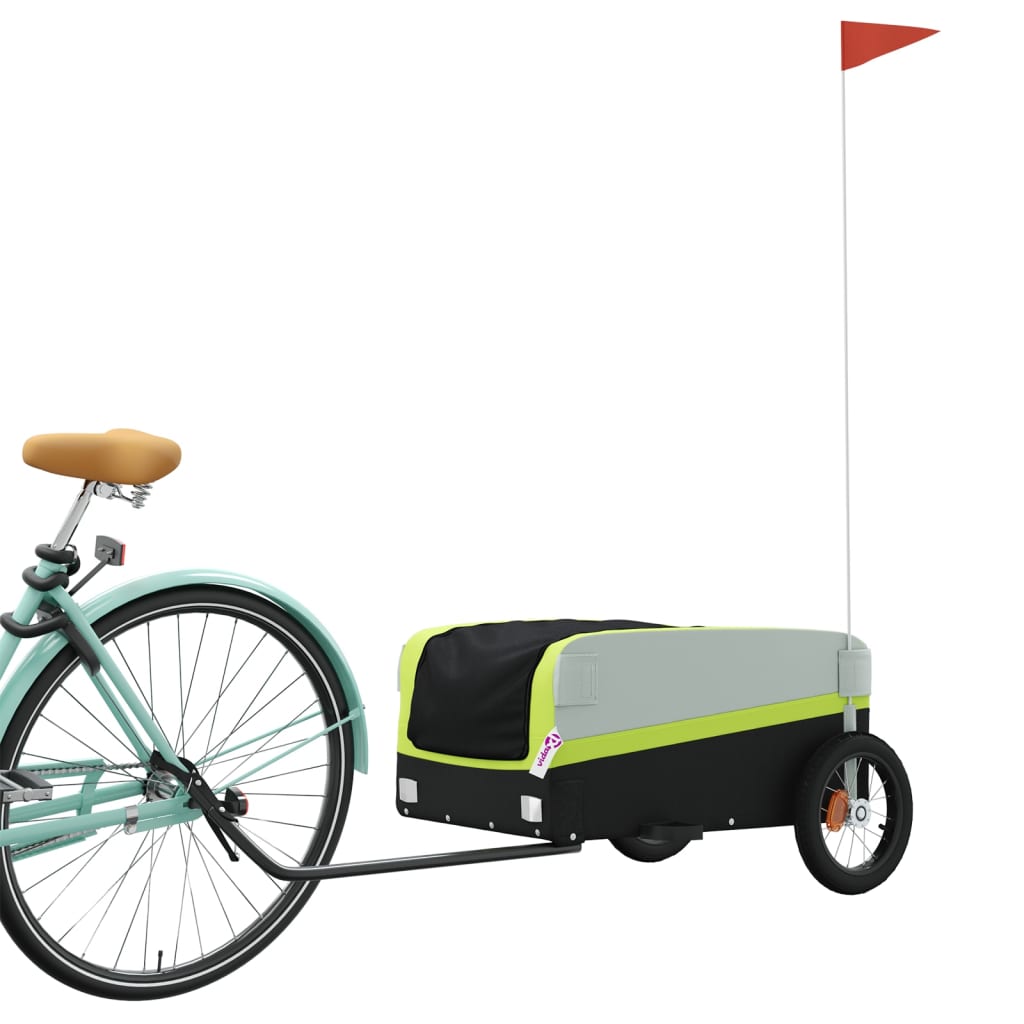 vidaXL Remorque de vélo noir et vert 30 kg fer
