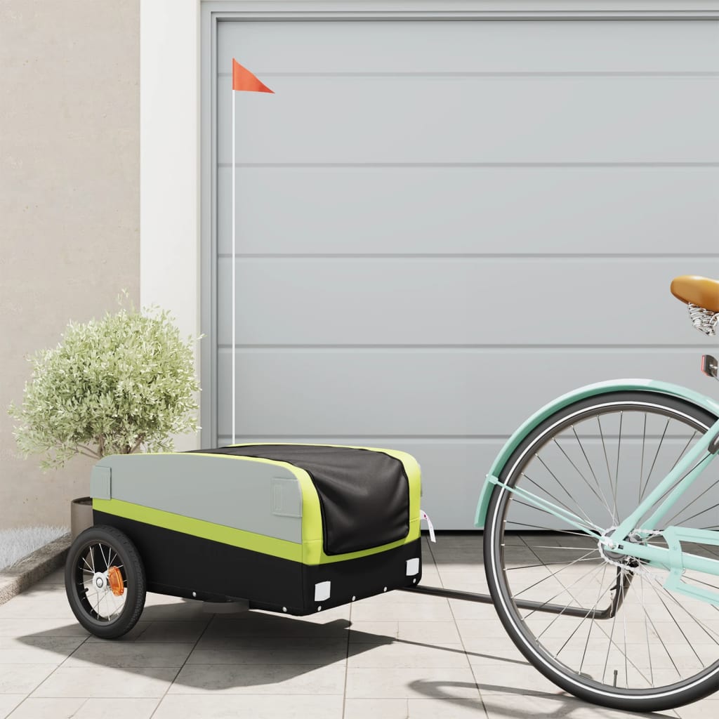 vidaXL Remorque de vélo noir et vert 30 kg fer