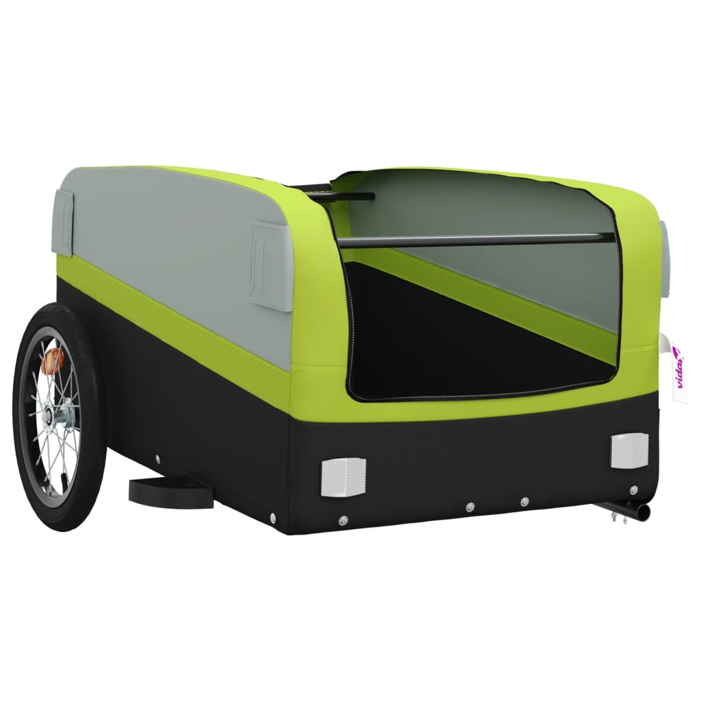 vidaXL Remorque de vélo noir et vert 45 kg fer