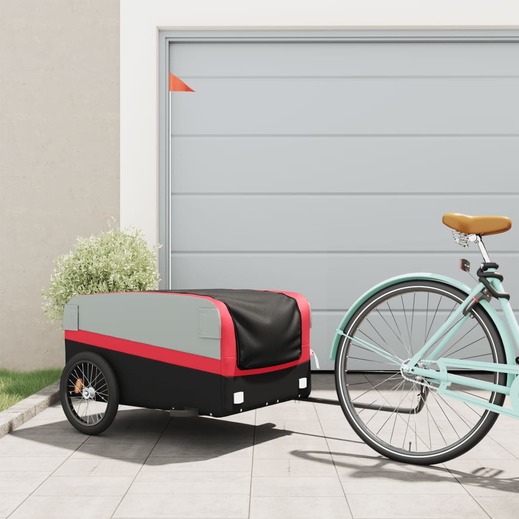 vidaXL Remorque de vélo noir et rouge 45 kg fer