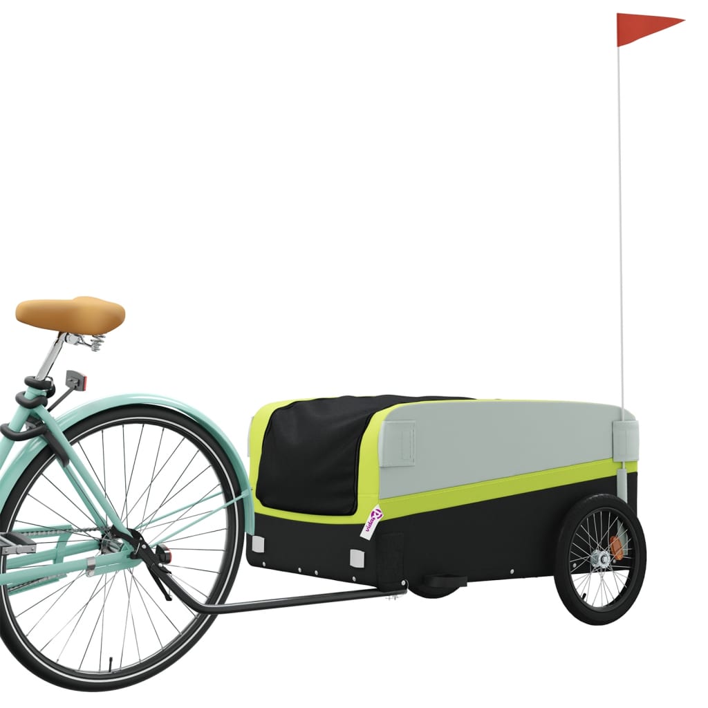 vidaXL Remorque de vélo noir et vert 45 kg fer