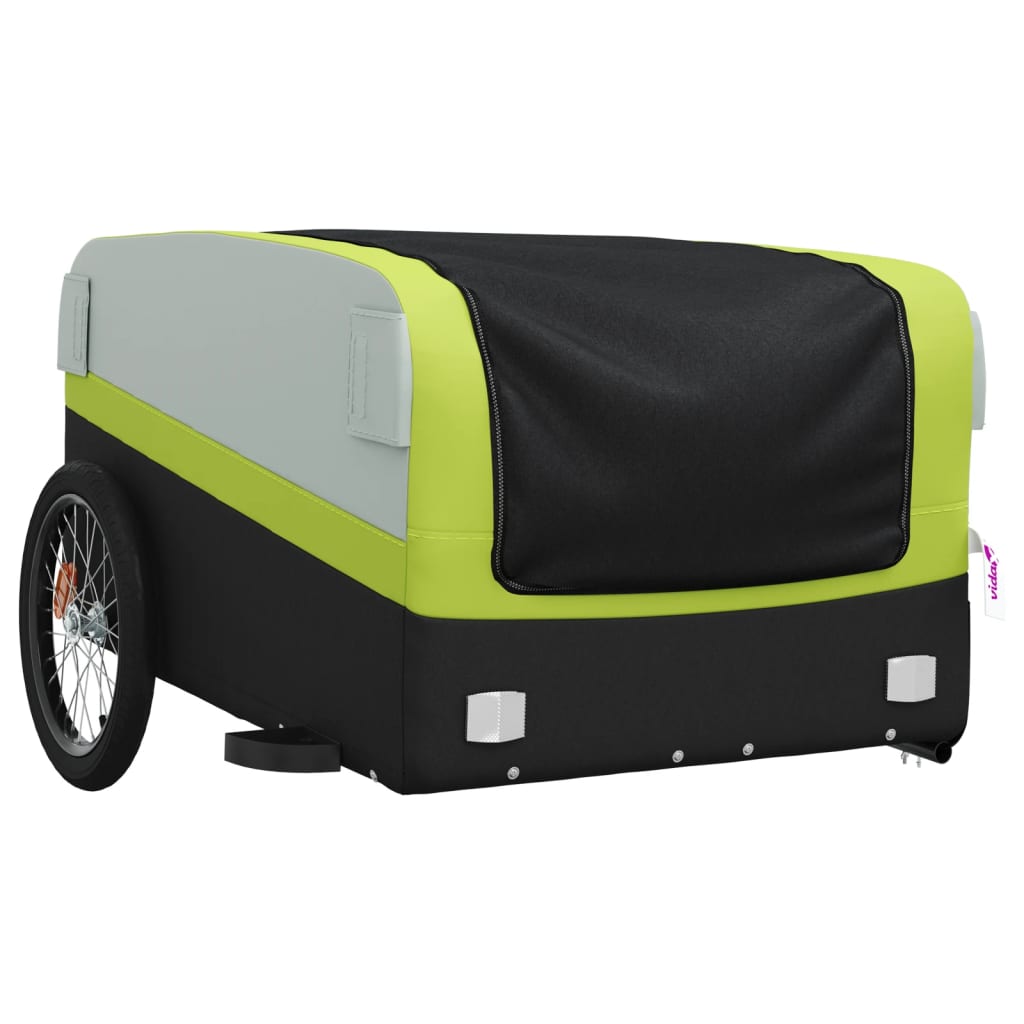 vidaXL Remorque de vélo noir et vert 45 kg fer