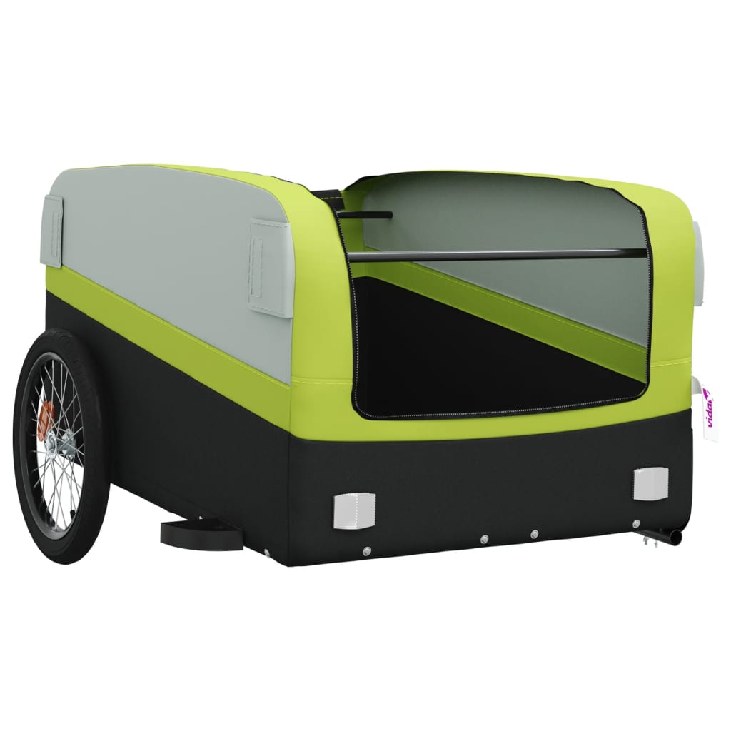 vidaXL Remorque de vélo noir et vert 45 kg fer