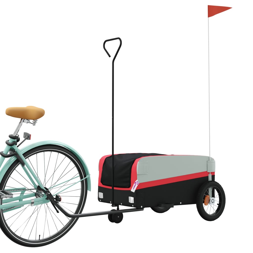 vidaXL Remorque de vélo noir et rouge 30 kg fer