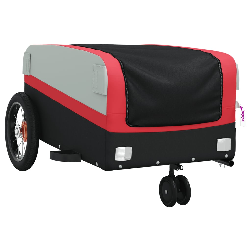 vidaXL Remorque de vélo noir et rouge 30 kg fer