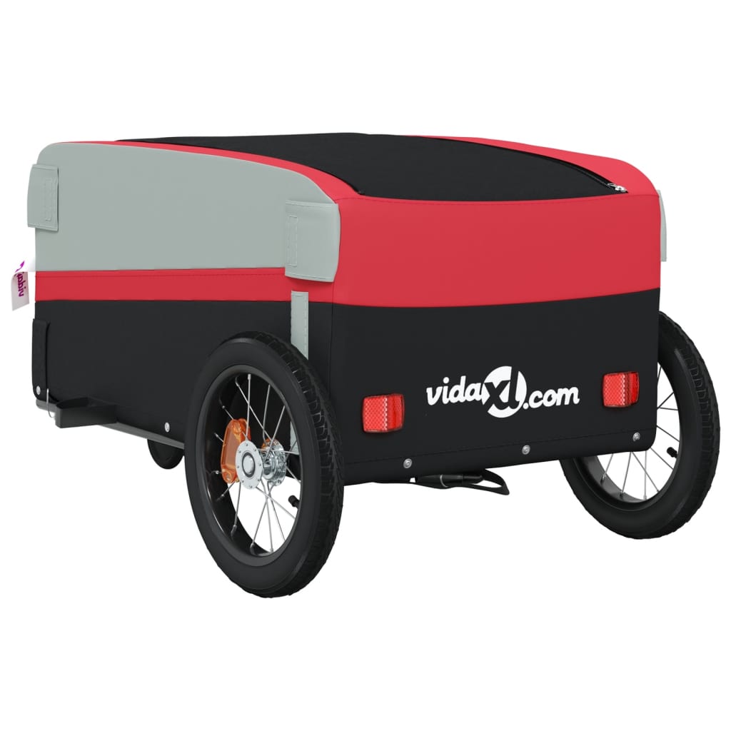 vidaXL Remorque de vélo noir et rouge 30 kg fer
