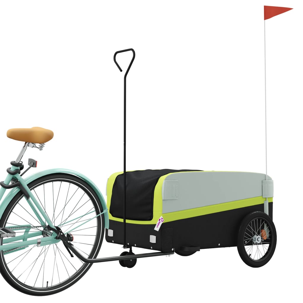 vidaXL Remorque de vélo noir et vert 45 kg fer