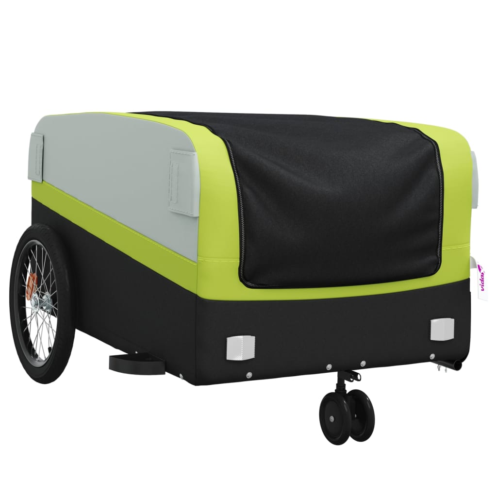 vidaXL Remorque de vélo noir et vert 45 kg fer