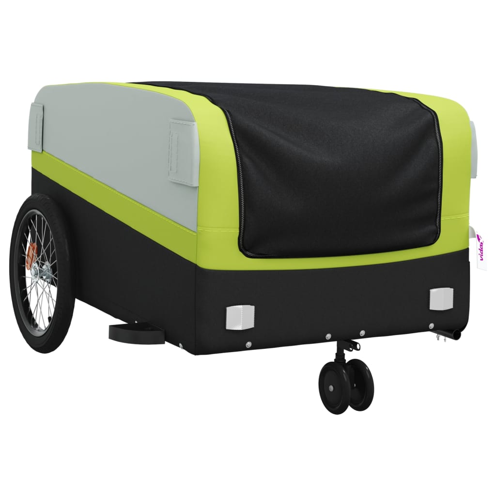 vidaXL Remorque de vélo noir et vert 45 kg fer