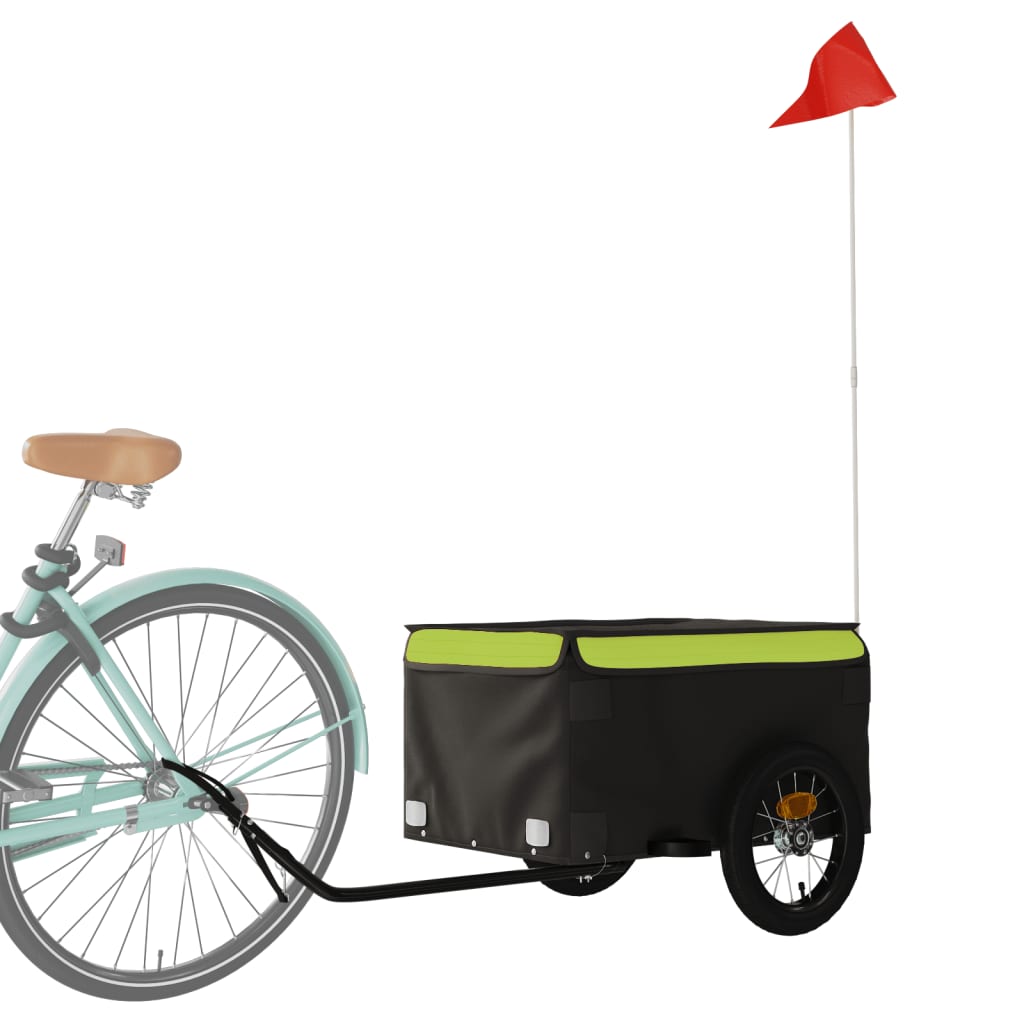vidaXL Remorque de vélo noir et vert 30 kg fer