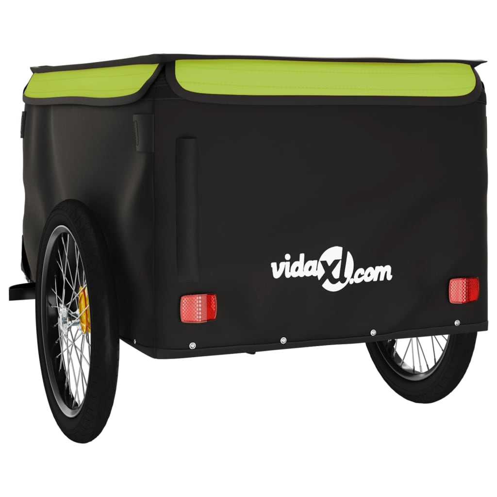 vidaXL Remorque de vélo noir et vert 45 kg fer