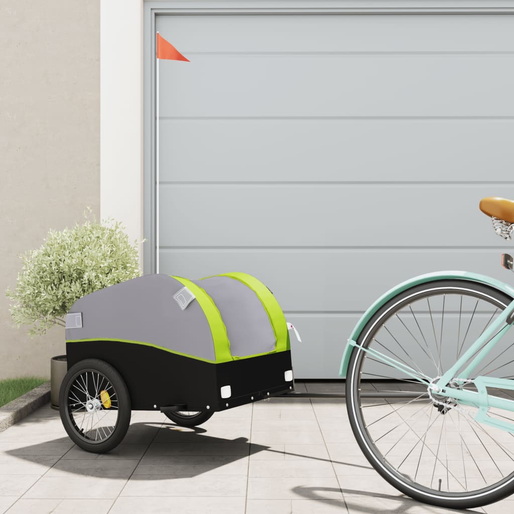 vidaXL Remorque de vélo noir et vert 30 kg fer