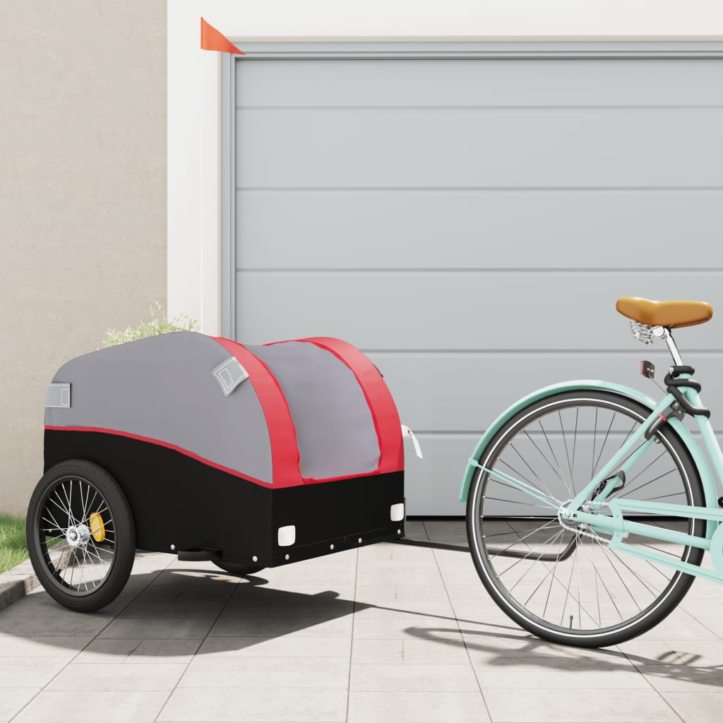 vidaXL Remorque de vélo noir et rouge 45 kg fer