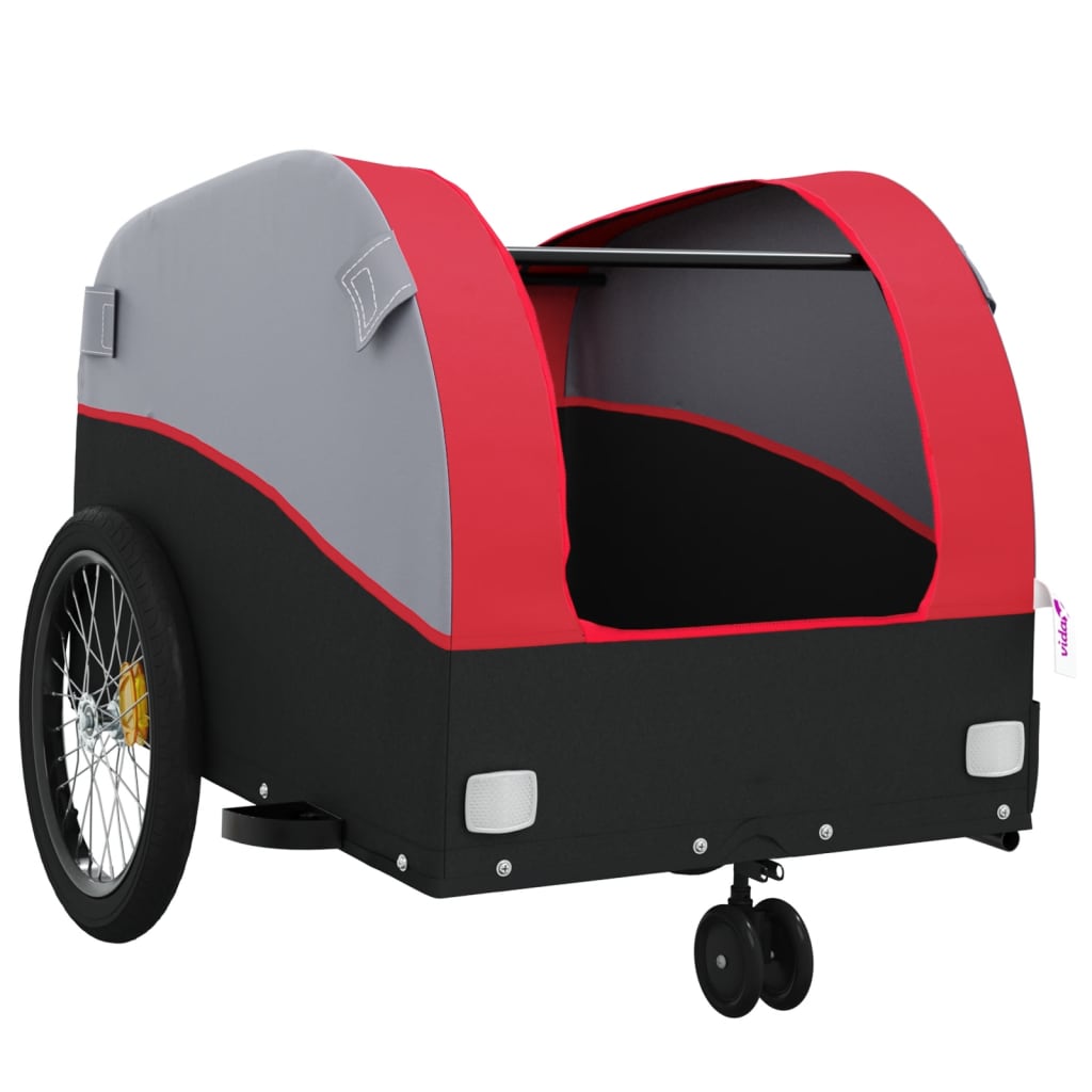 vidaXL Remorque de vélo noir et rouge 30 kg fer
