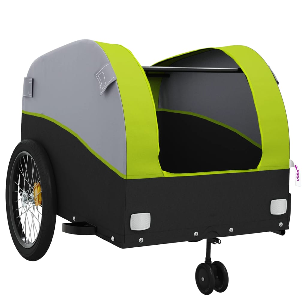 vidaXL Remorque de vélo noir et vert 45 kg fer