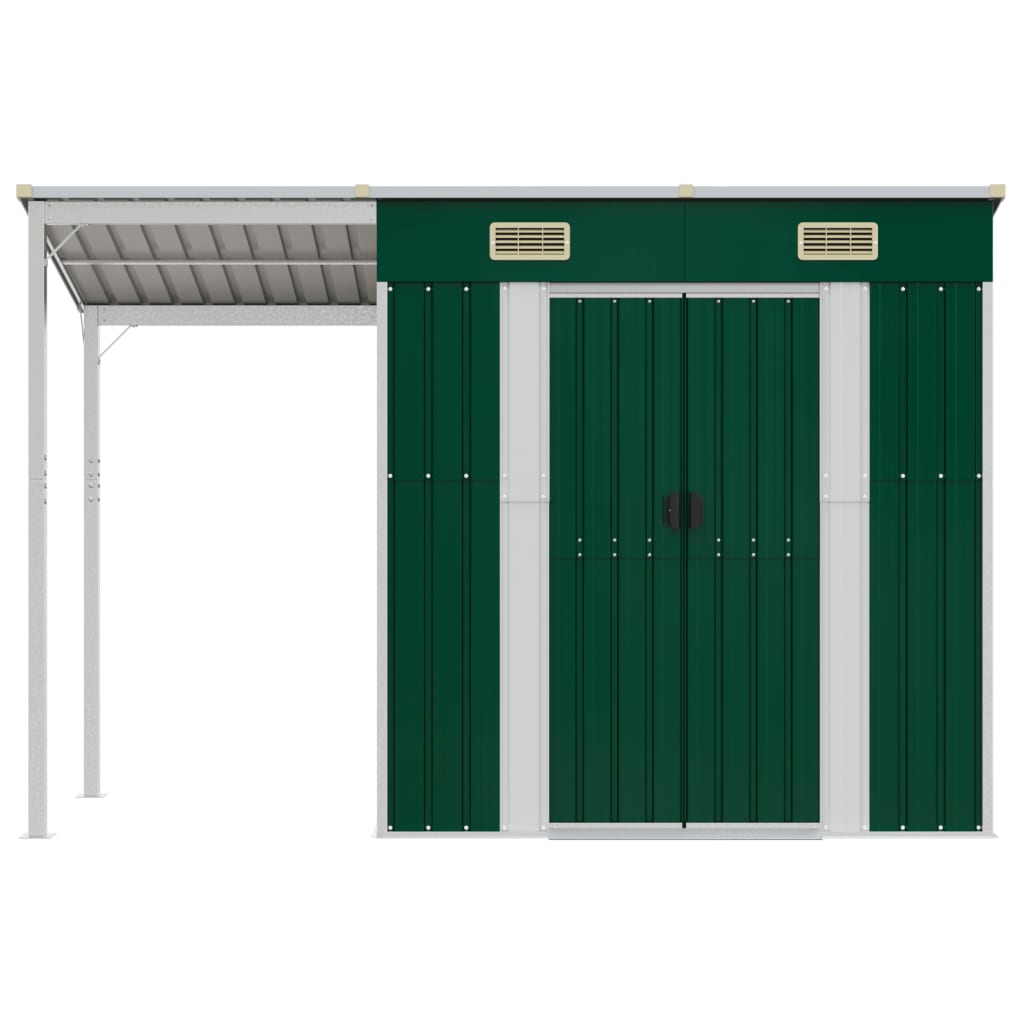 vidaXL Abri de jardin avec toit prolongé vert 277x110,5x181 cm acier
