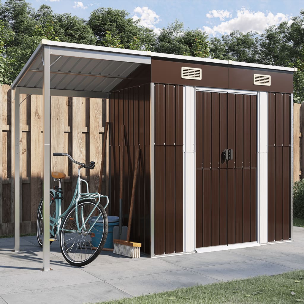 vidaXL Abri de jardin avec toit prolongé marron 277x110,5x181 cm acier