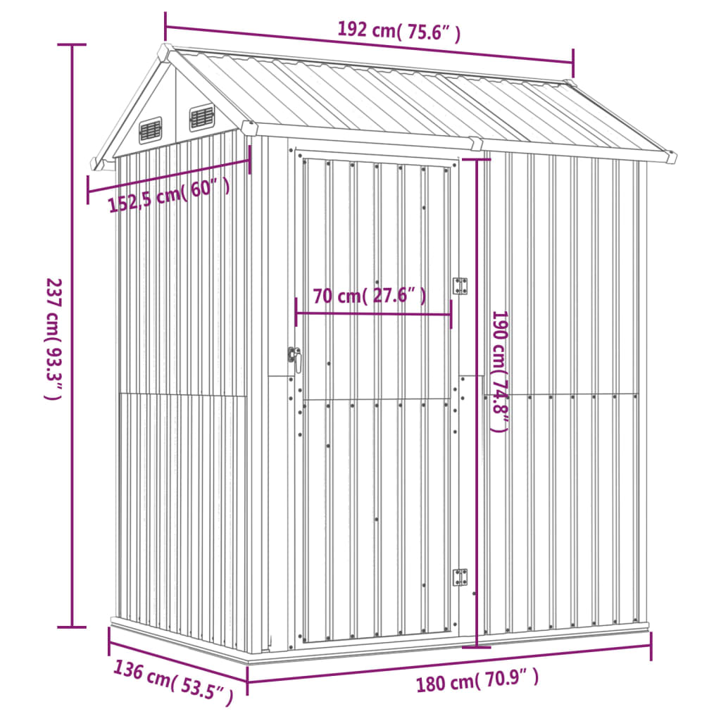 vidaXL Abri de jardin anthracite 192x152,5x237 cm acier galvanisé