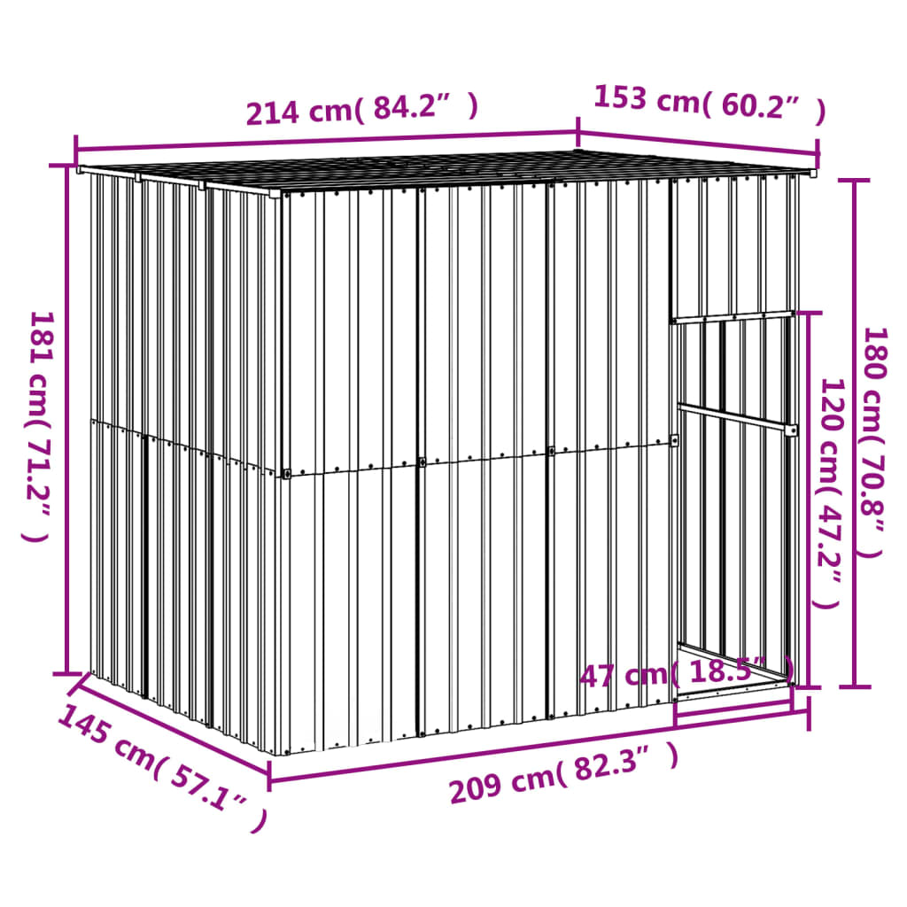vidaXL Niche pour chien avec toit anthracite 214x153x181 cm