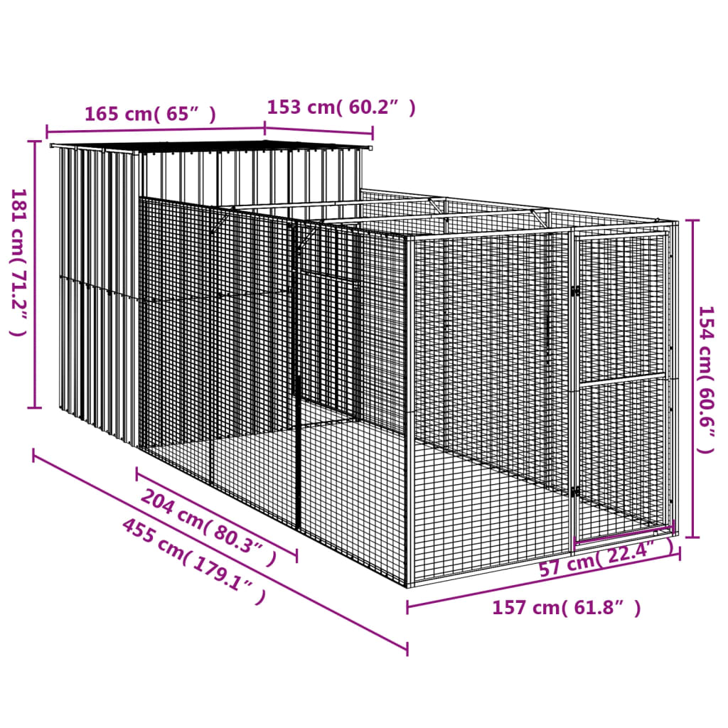 vidaXL Niche pour chien avec cour anthracite 165x455x181 cm