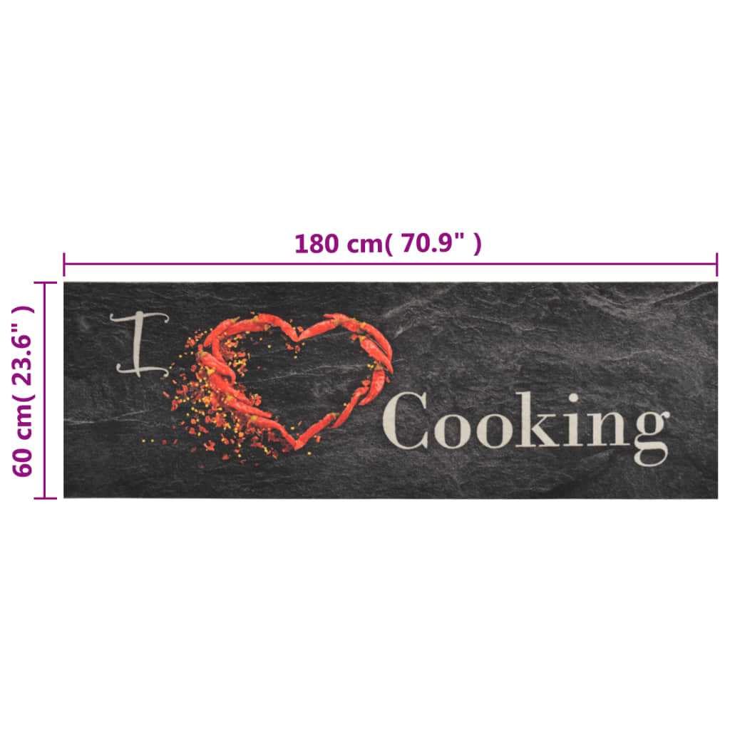 vidaXL Tapis de cuisine lavable impression cuisine noir 60x180 cm