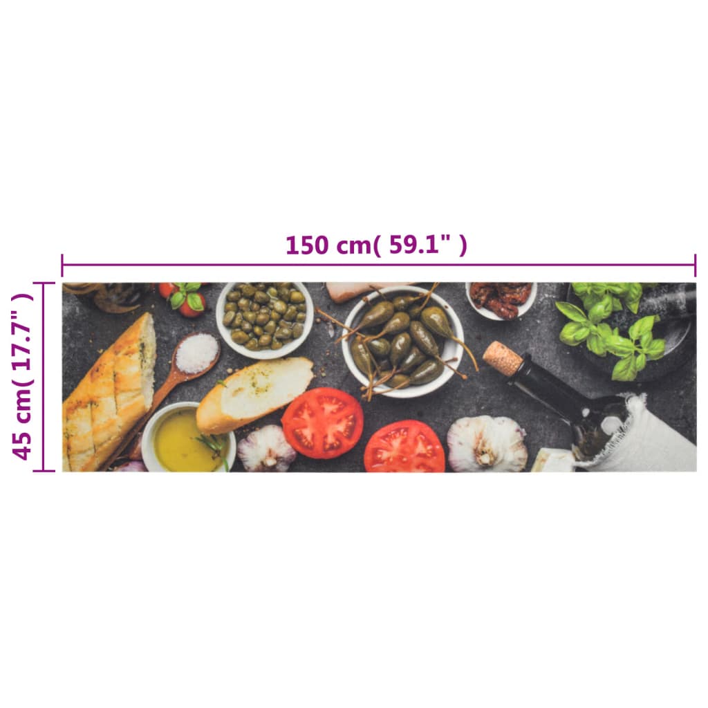 vidaXL Tapis de cuisine lavable impression vin dîner 45x150 cm velours