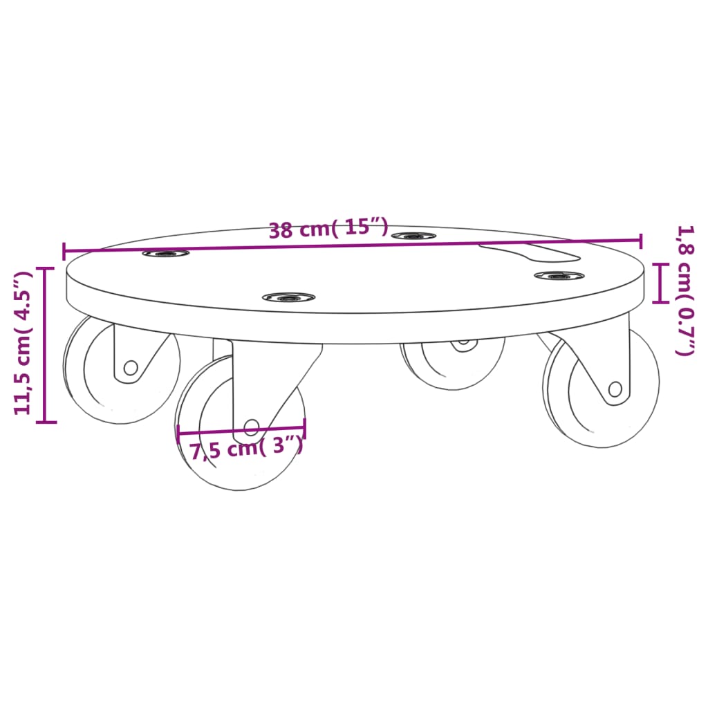 vidaXL Chariots sur roulettes 2 pcs rond Ø38x11,5 cm