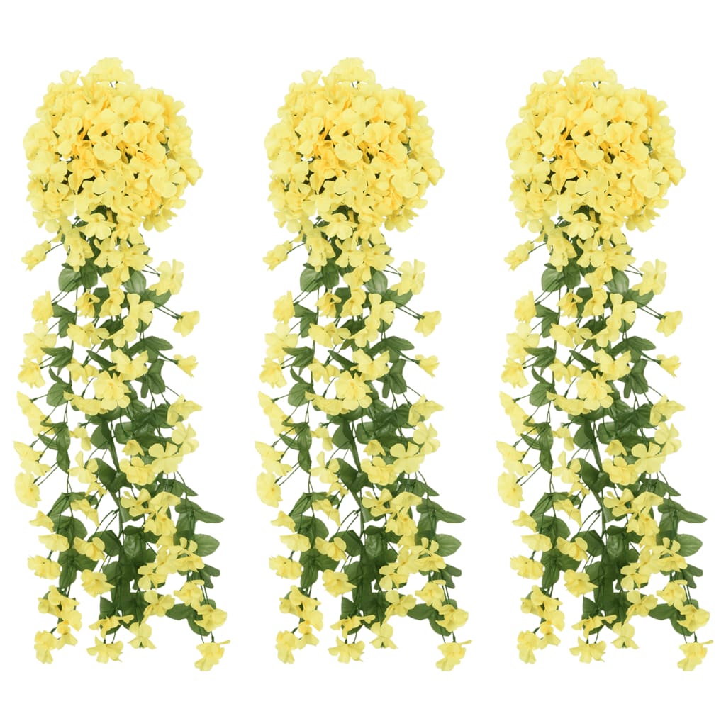 vidaXL Guirlandes de fleurs artificielles 3 pcs Jaune 85 cm
