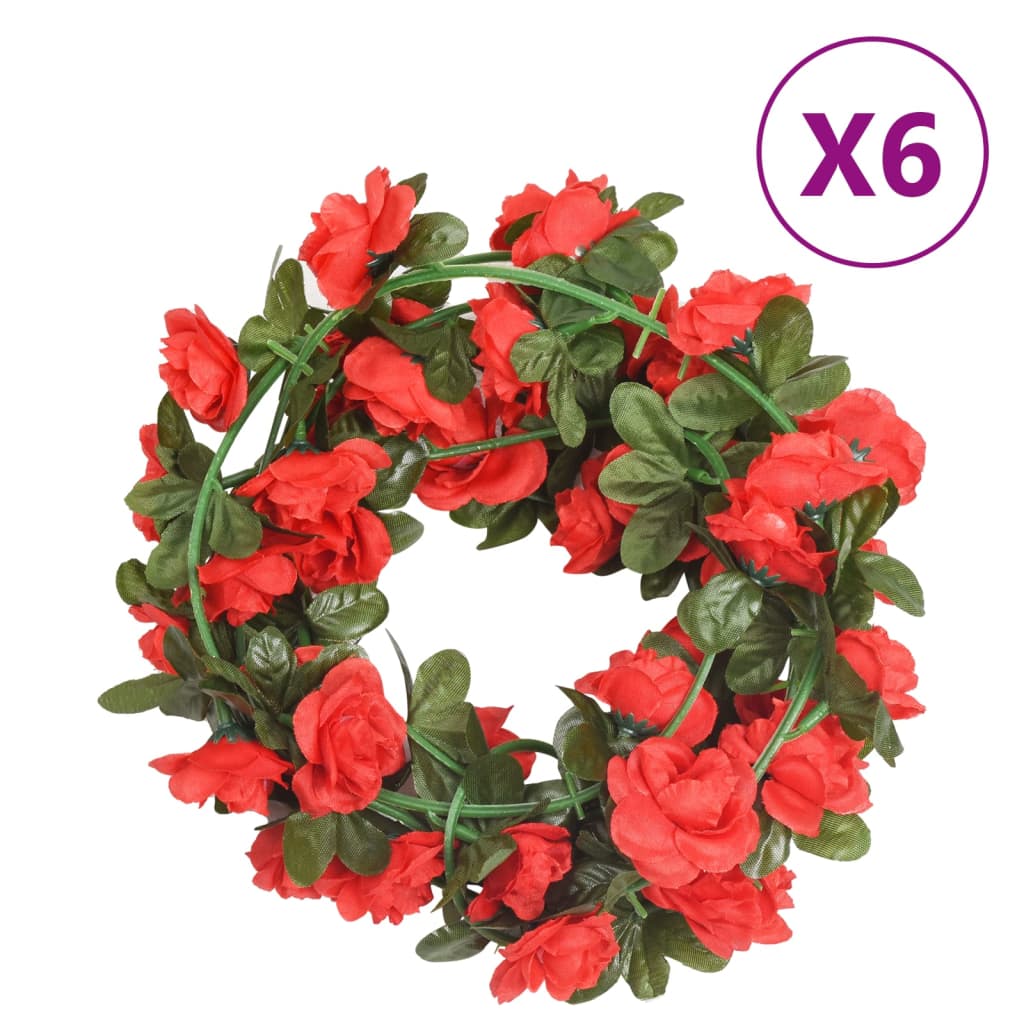 vidaXL Guirlandes de fleurs artificielles 6 pcs rouge 240 cm