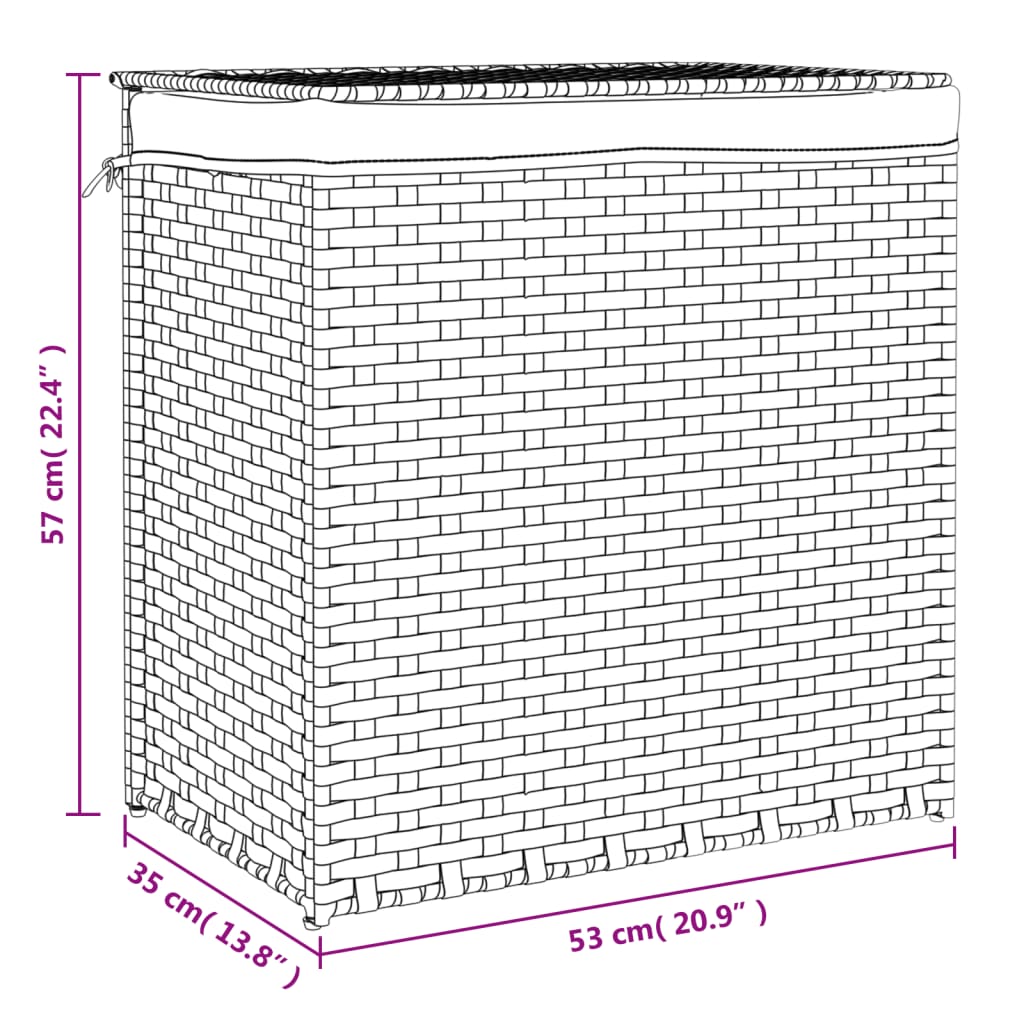 vidaXL Panier à linge avec 2 sections gris 53x35x57 cm résine tressée