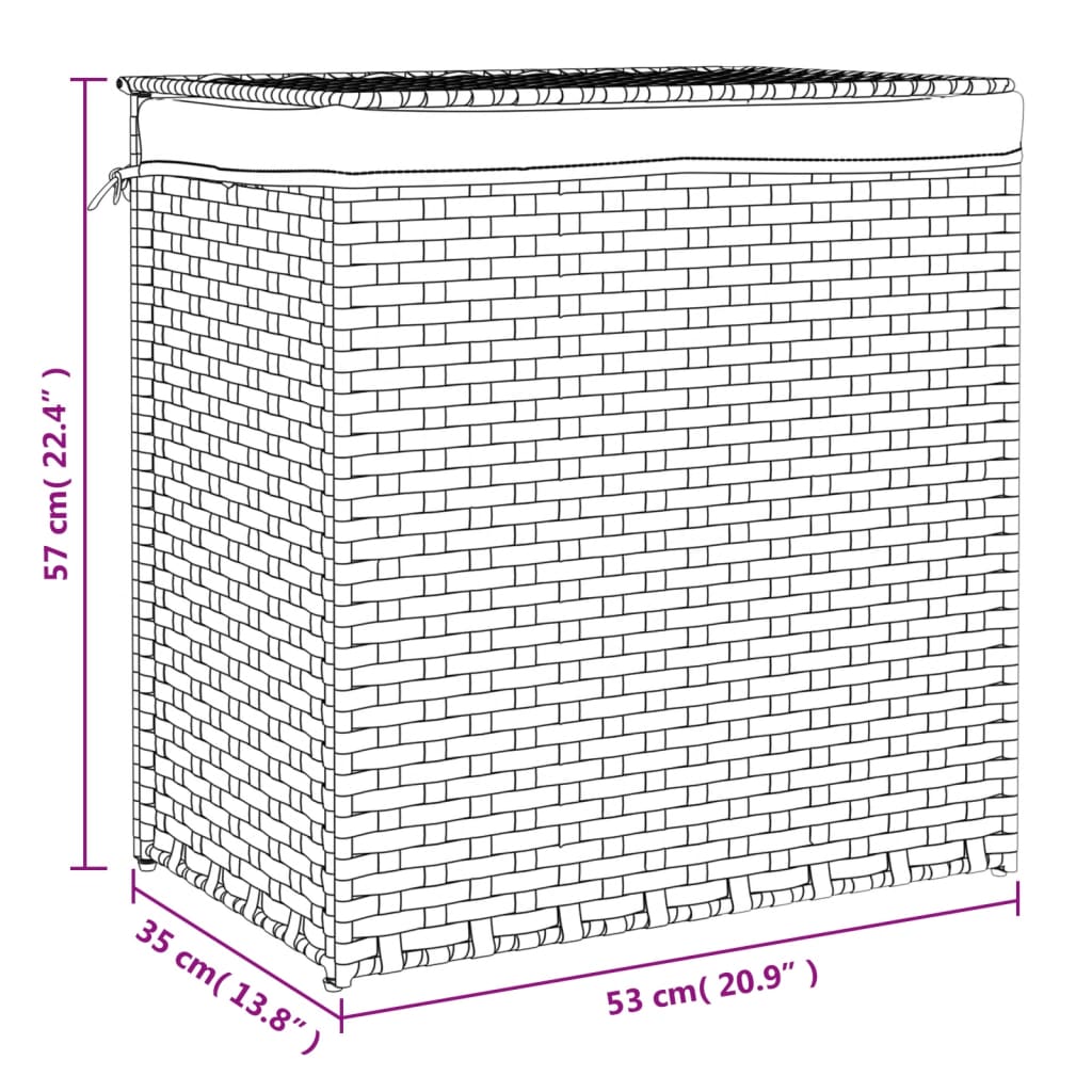 vidaXL Panier à linge avec 2 sections noir 53x35x57 cm résine tressée