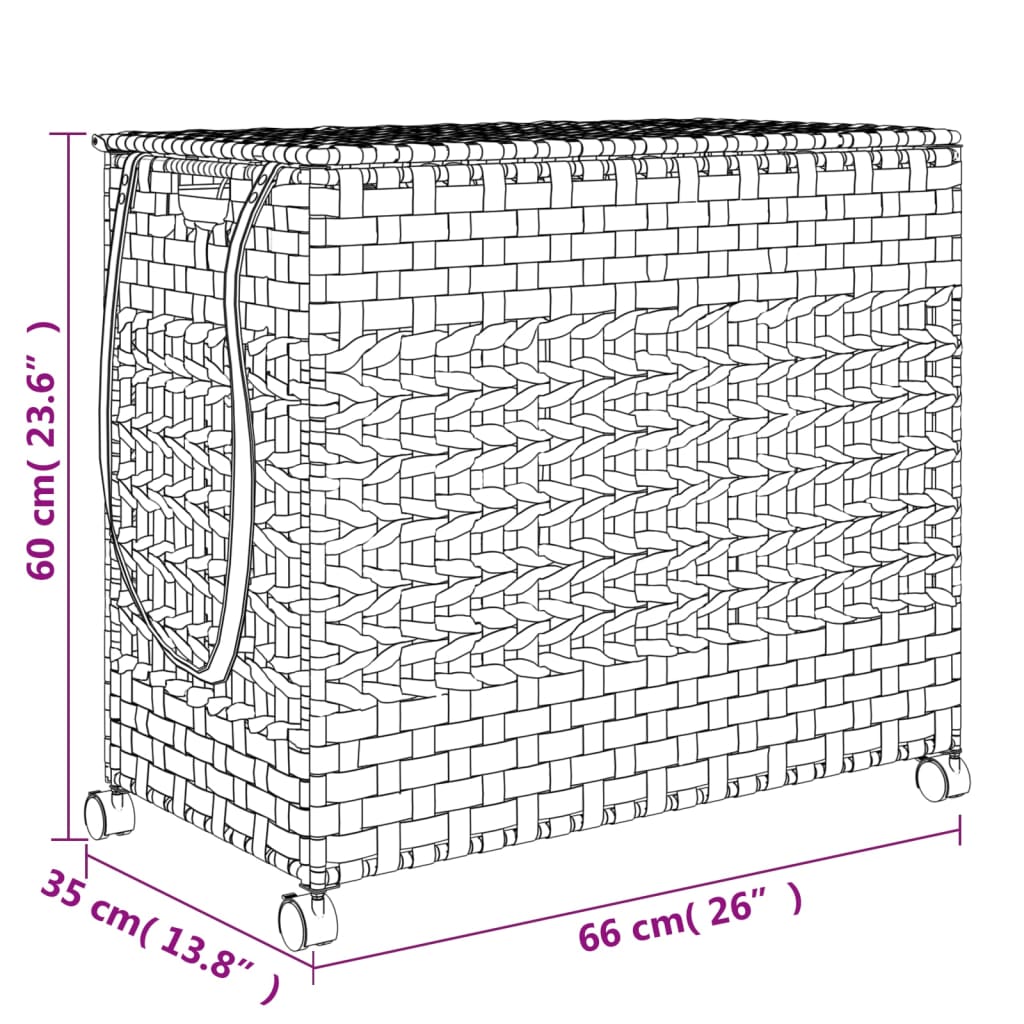 vidaXL Panier à linge avec roulettes blanc 66x35x60 cm résine tressée