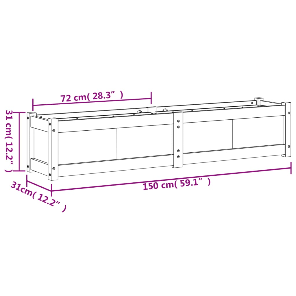 vidaXL Jardinière 150x31x31 cm bois de pin massif