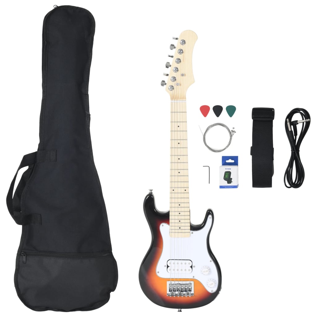 vidaXL Guitare électrique pour enfants et sac marron et blanc 3/4 30"