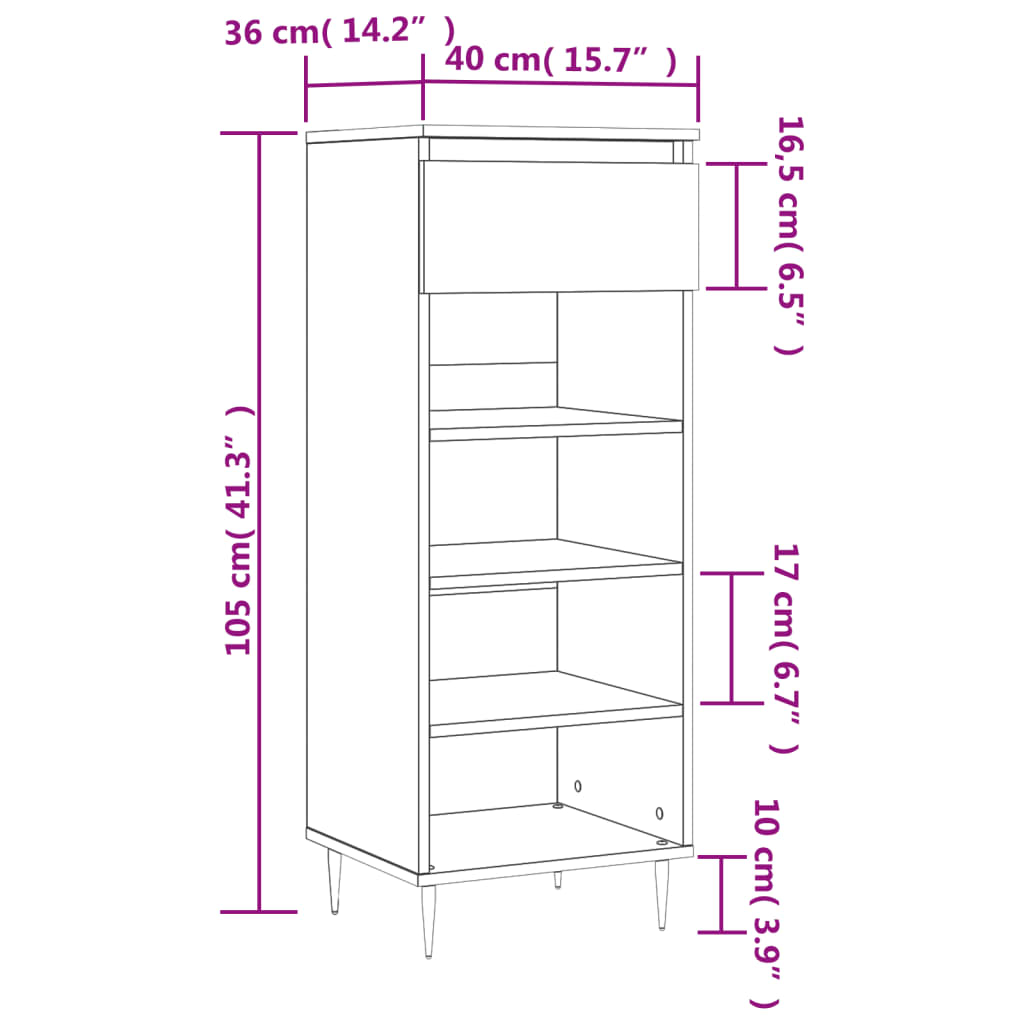 vidaXL Armoire à chaussures Sonoma gris 40x36x105 cm Bois d'ingénierie