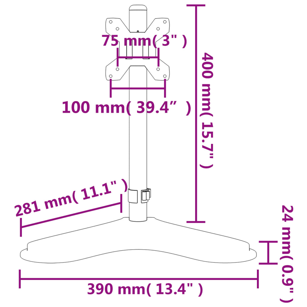 vidaXL Support de moniteur noir acier VESA 75/100 mm