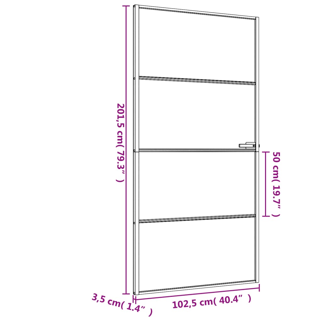 vidaXL Porte intérieure mince noir verre trempé aluminium