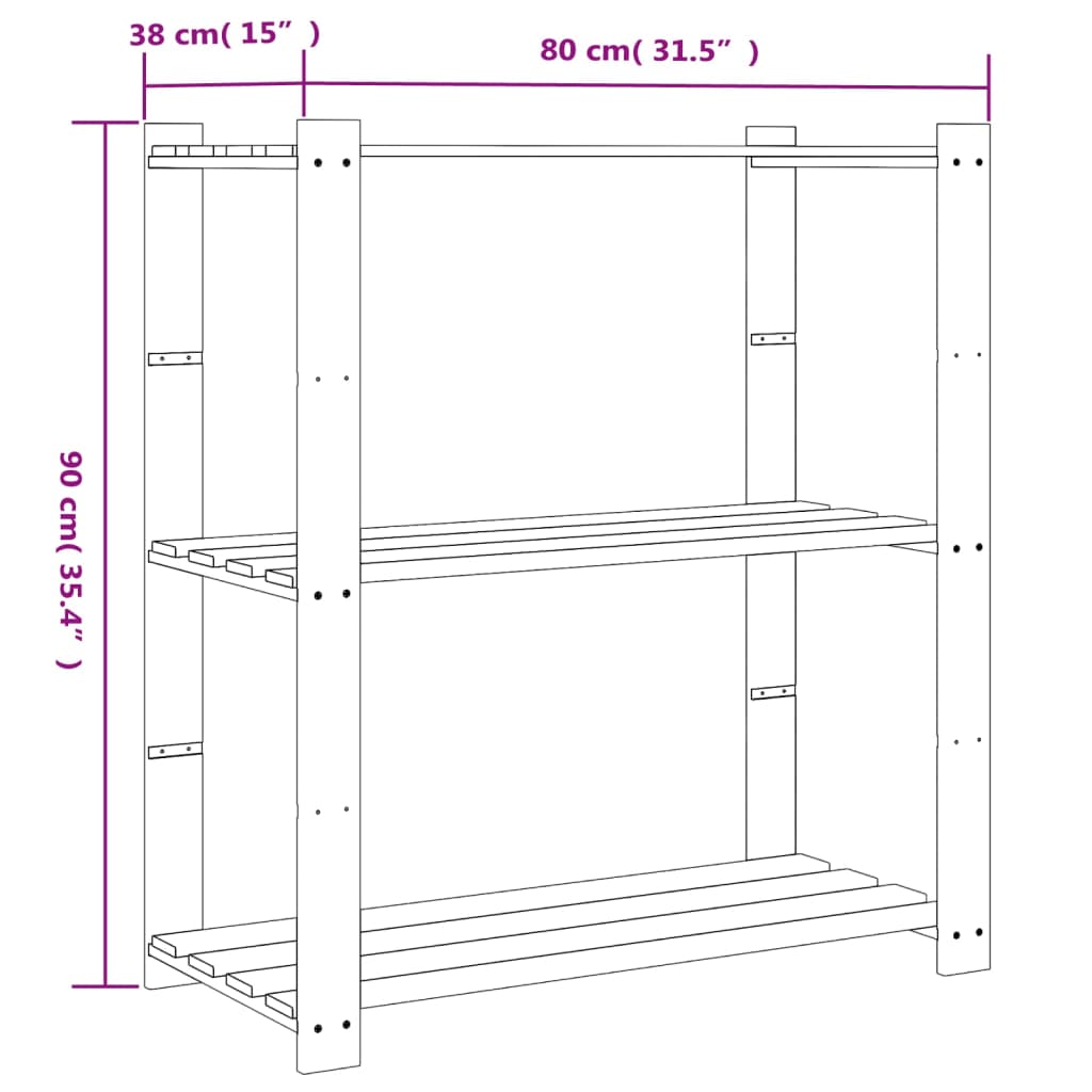 vidaXL Support de rangement à 3 niveaux gris 80x38x90 cm bois de pin