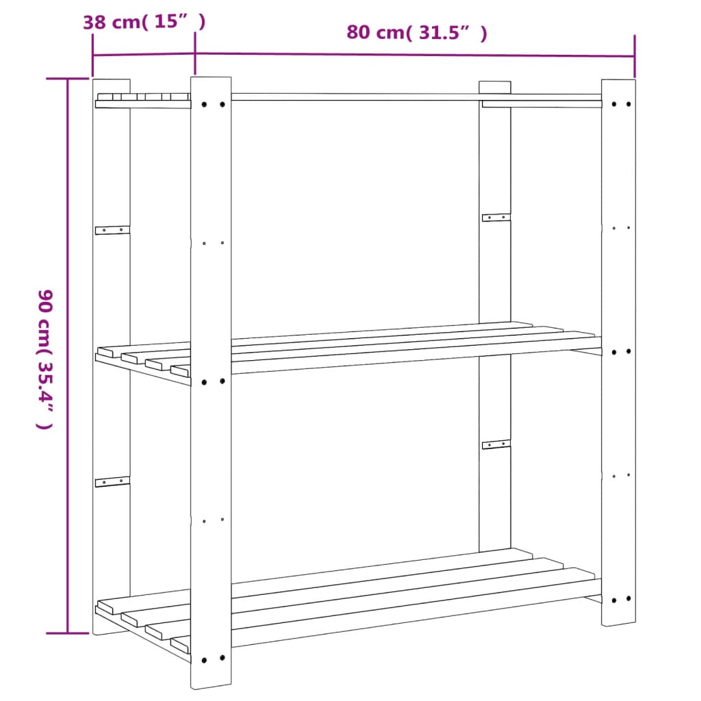 vidaXL Support de rangement à 3 niveaux marron 80x38x90 cm bois de pin