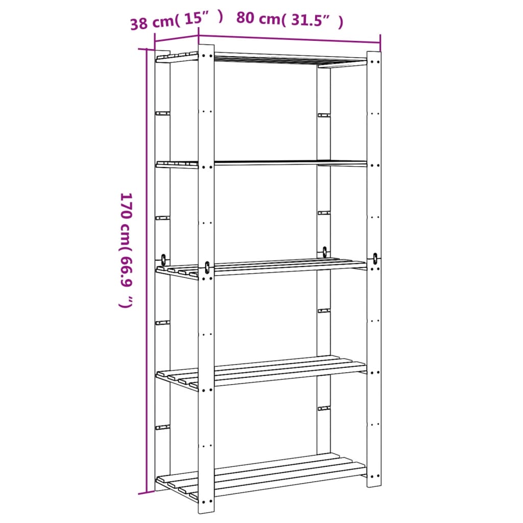 vidaXL Support de rangement à 5 niveaux noir 80x38x170 cm bois pin