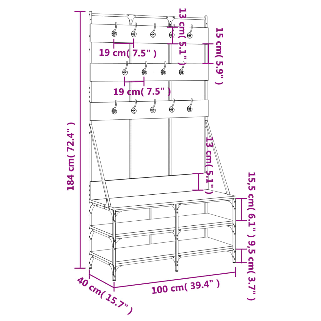 vidaXL Porte-vêtements et rangement des chaussures noir 100x40x184 cm