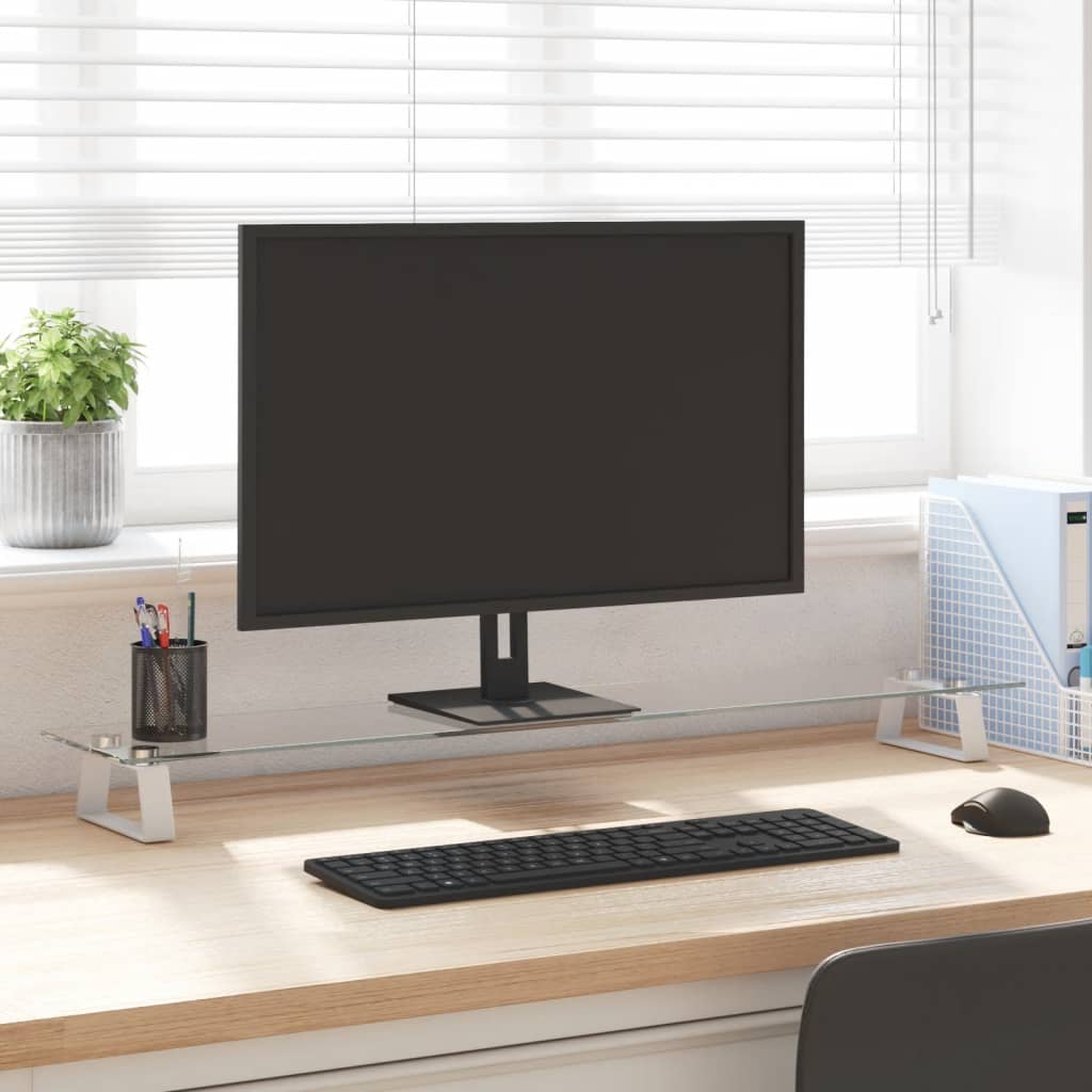vidaXL Support de moniteur blanc 100x20x8 cm verre trempé et métal