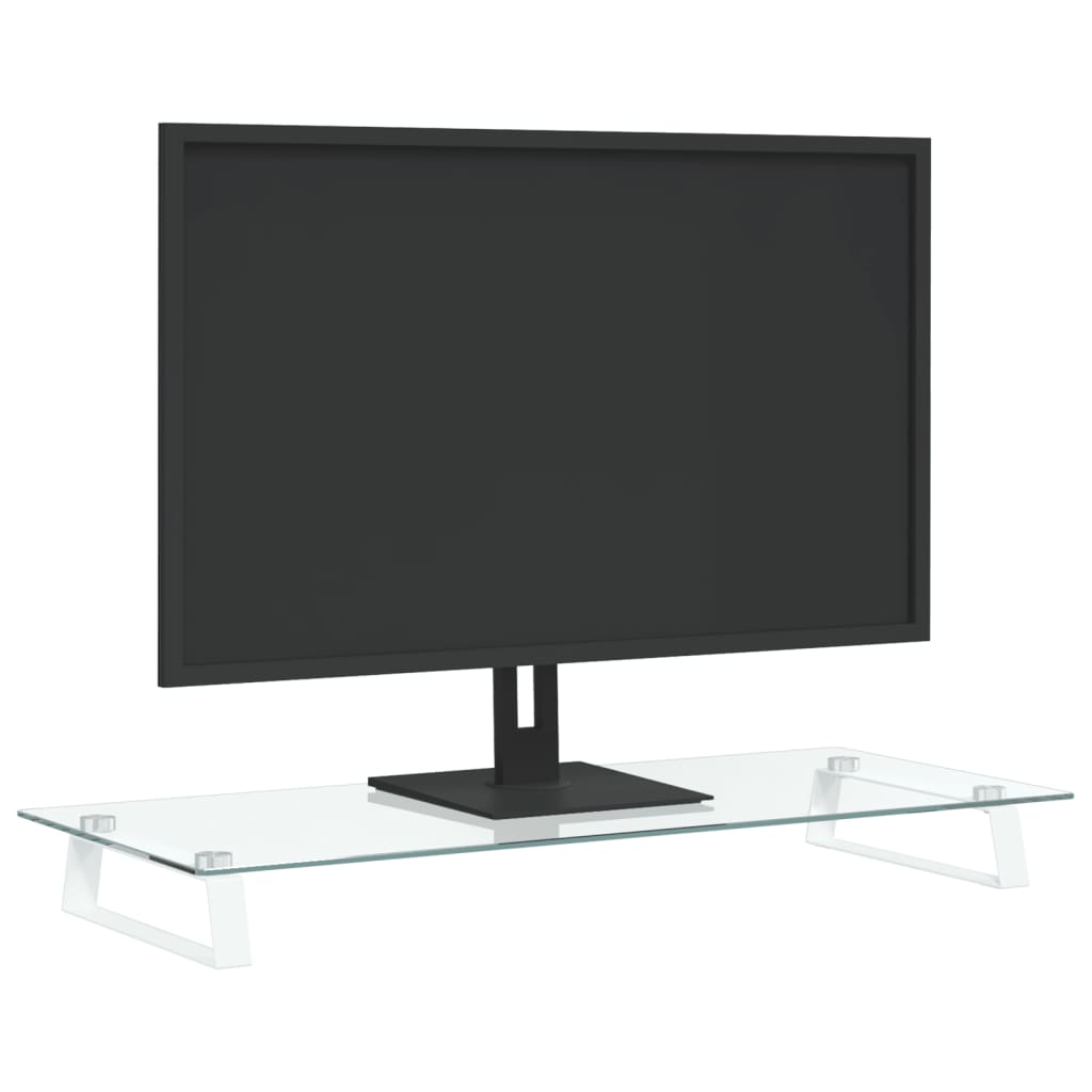 vidaXL Support de moniteur blanc 80x35x8 cm verre trempé et métal