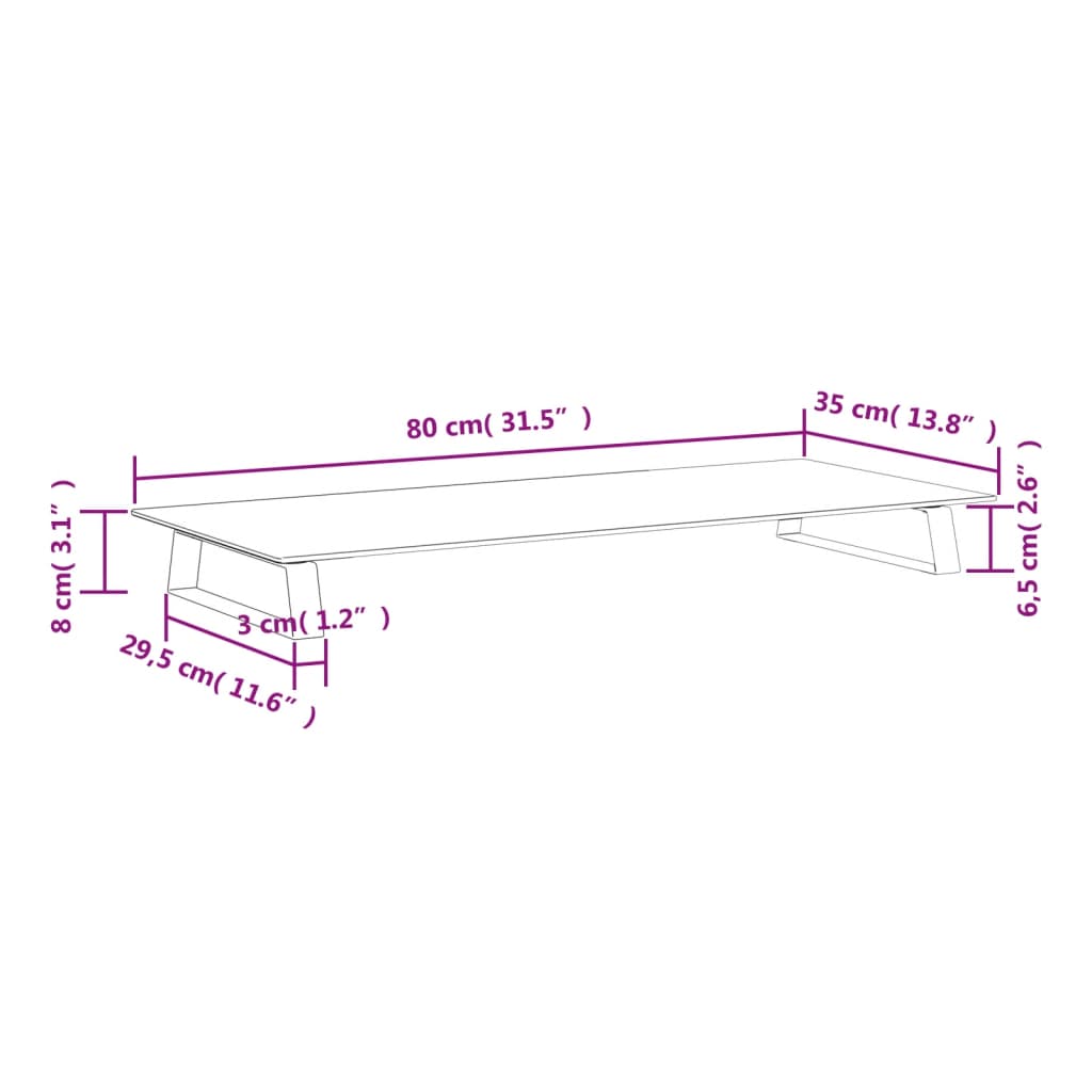 vidaXL Support de moniteur noir 80x35x8 cm verre trempé et métal
