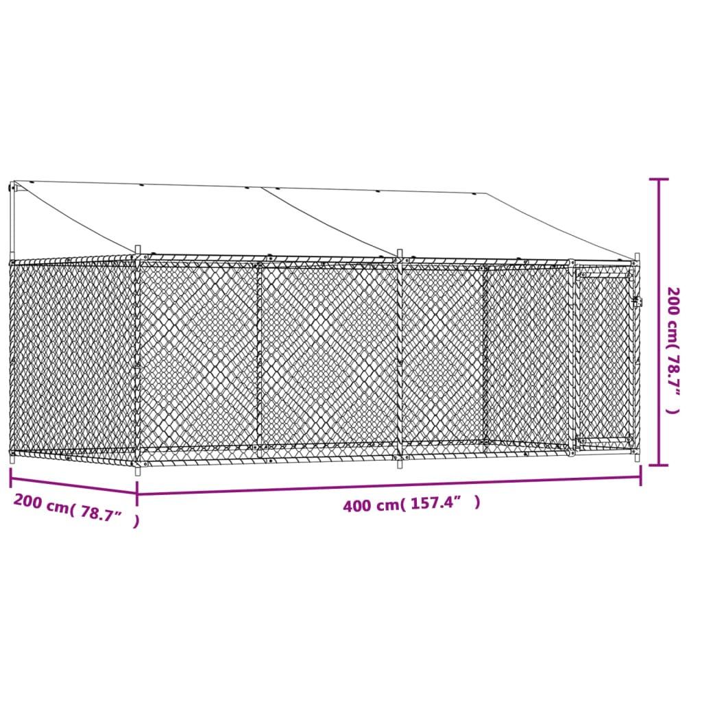 vidaXL Cage pour chien avec toit et porte gris 4x2x2 m acier galvanisé