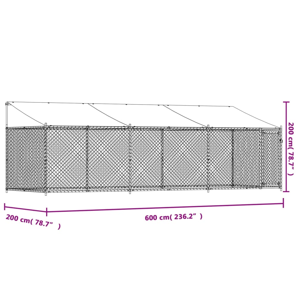vidaXL Cage pour chien avec toit et porte gris 6x2x2 m acier galvanisé