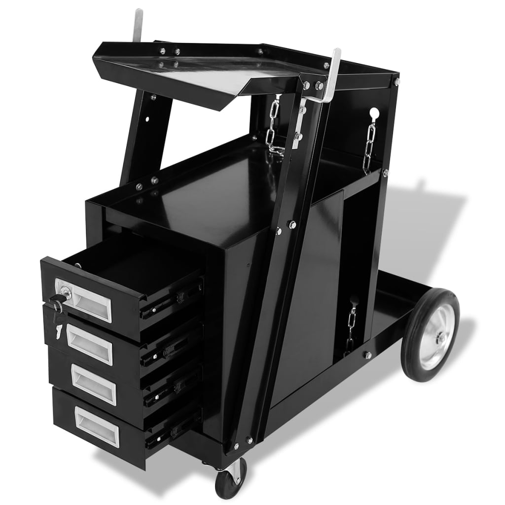 vidaXL Chariot de soudage avec 4 tiroirs Noir