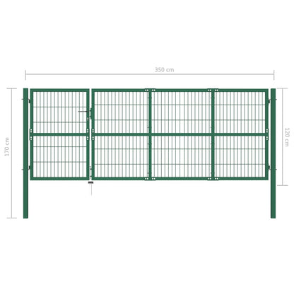 vidaXL Portail de clôture de jardin avec poteaux 350x120 cm Acier Vert