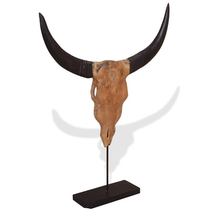 vidaXL Sculpture de crâne de taureau teck 66x15x88 cm