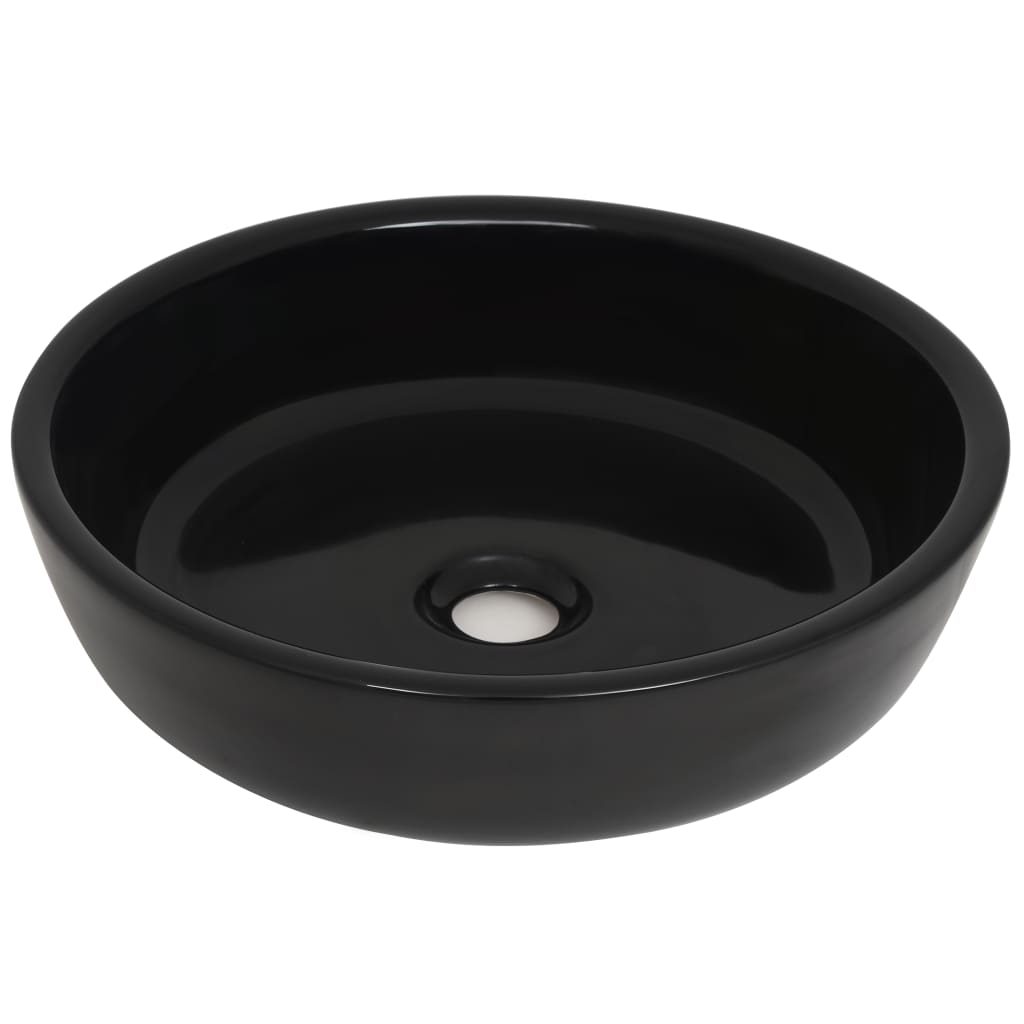 vidaXL Lavabo rond céramique noir 42x12 cm